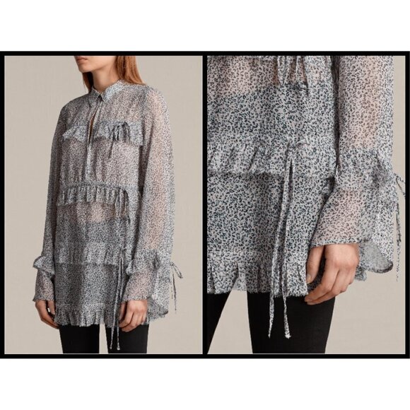 💕ALLSAINTS💕 Deirdre LeoDot Shirt ~ Pale Pink Large NWT - Picture 2 of 15